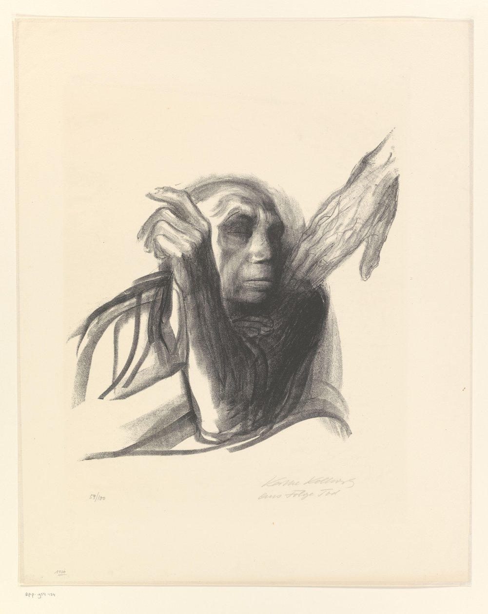 Käthe Kollwitz som en gammel kvinne med hånden på skulderen Ruf des Todes (original tittel) Death (serietittel) Tod (original serietittel) av Käthe Kollwitz (signed by artist)