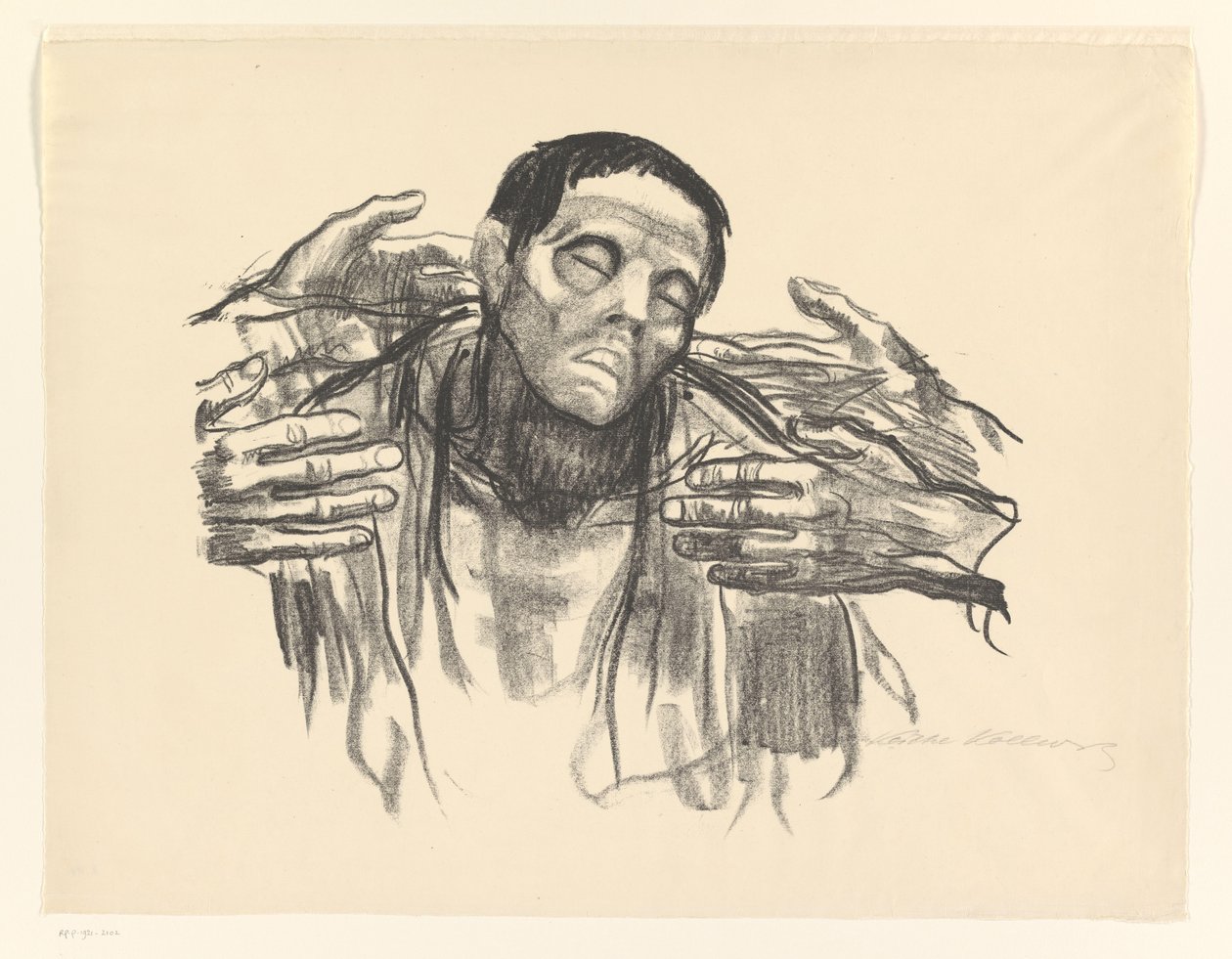 Mann og fire hender Halve Russland (original tittel) av Käthe Kollwitz (signed by artist)