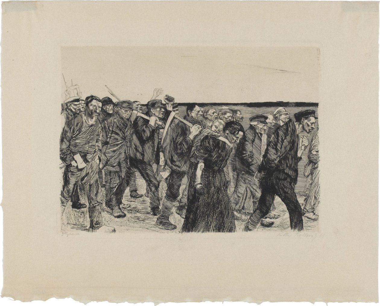 Et veveropprør, blad 4: Vevernes tog av Käthe Kollwitz