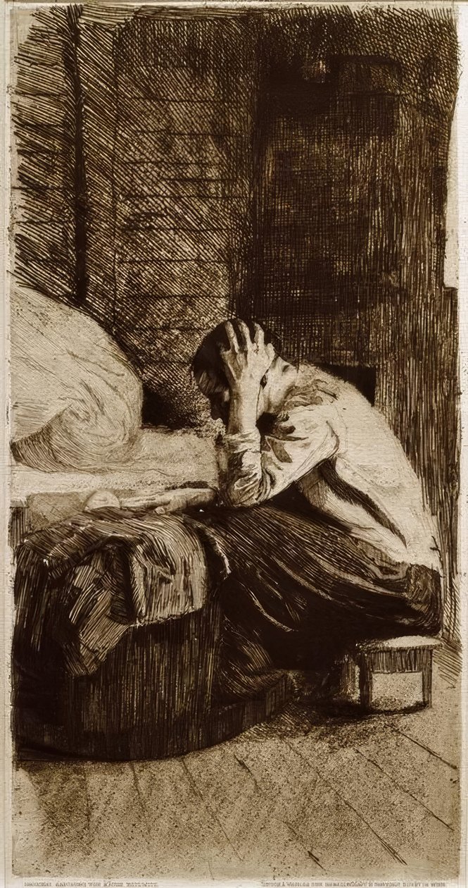 Kvinne ved vuggen av Käthe Kollwitz