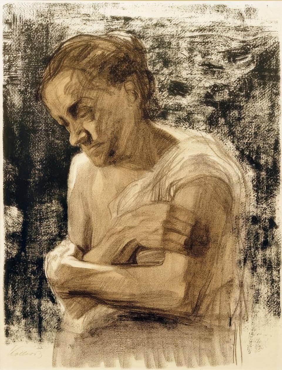 Halvfigur av en kvinne med korslagte armer av Käthe Kollwitz