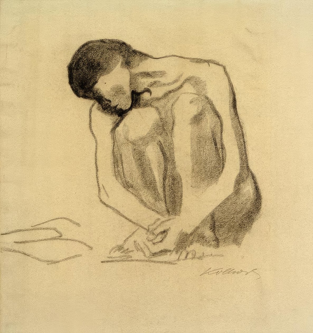 K. Kollwitz, naken kvinne på huk av Käthe Kollwitz