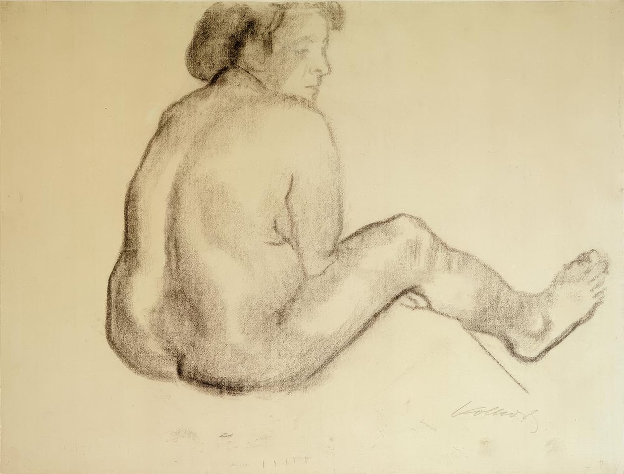 Käthe Kollwitz, sittende kvinnelig naken fra baksiden til høyre av Käthe Kollwitz