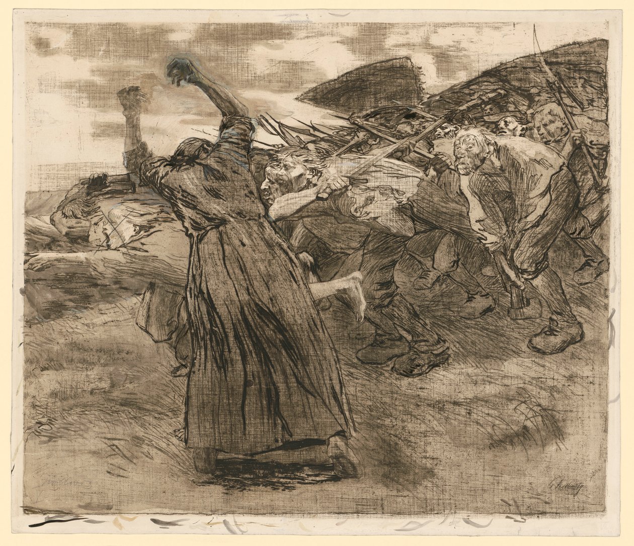 Utbrudd (blad 5 fra «Bondekrigen», 5. tilstand) av Käthe Kollwitz