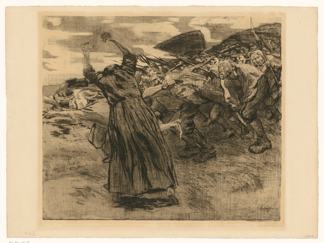 Utbrudd (blad 5 fra «Bondekrigen», 9. tilstand) av Käthe Kollwitz