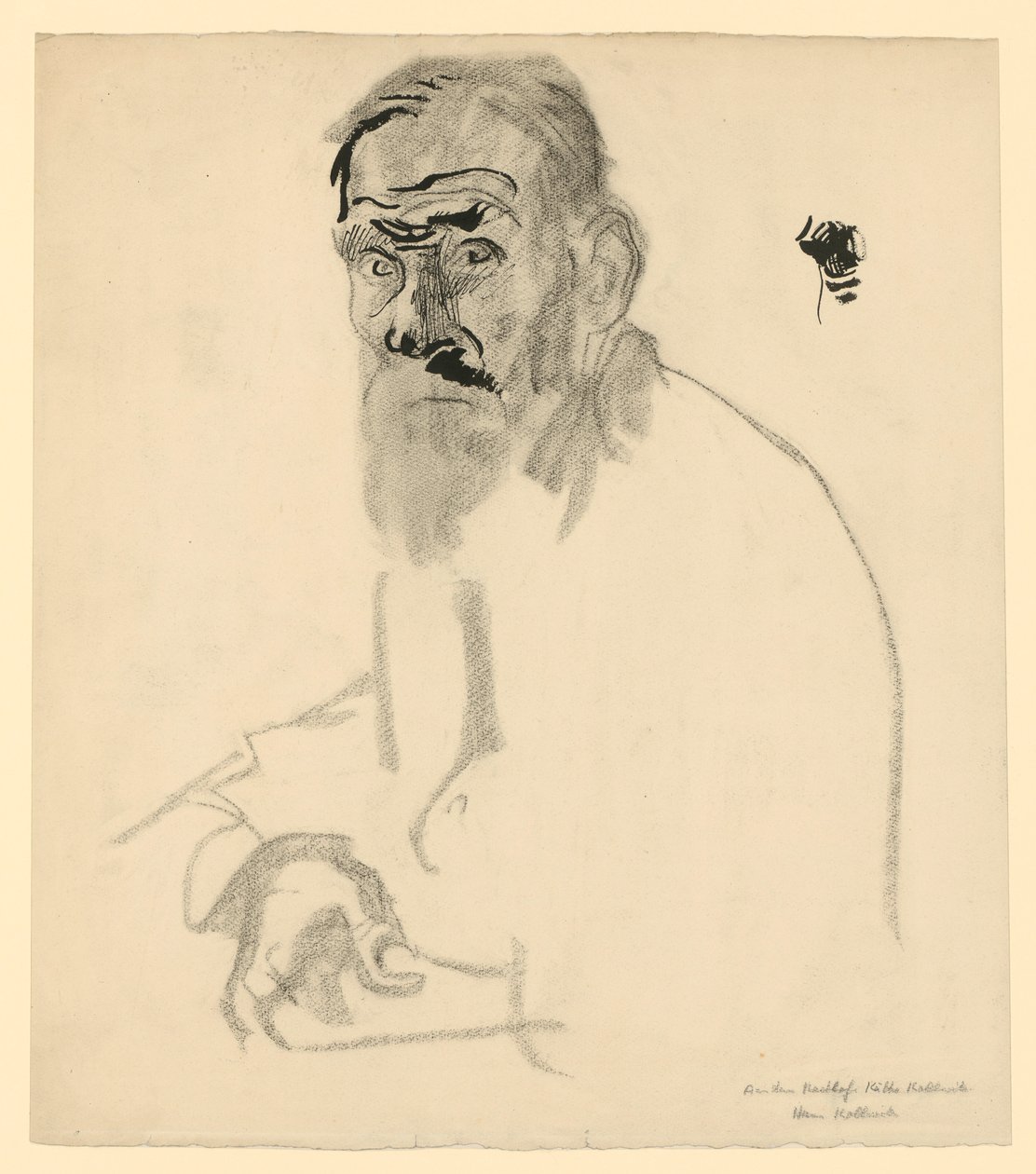 Portrettstudie av en sittende gammel mann med skjegg av Käthe Kollwitz