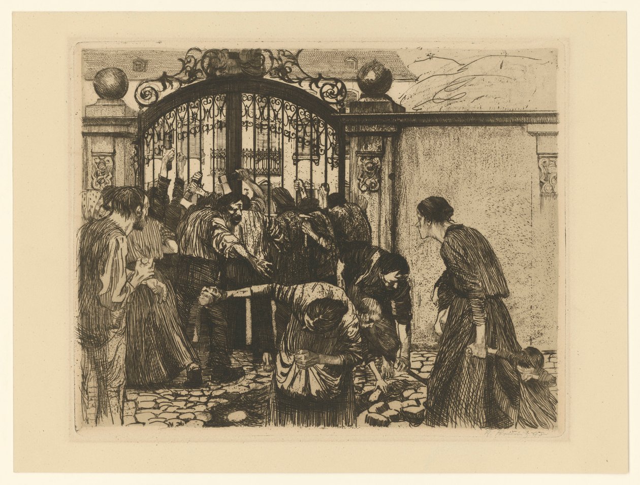 Storming (blad 5 fra «Et veveropprør», 2. tilstand) av Käthe Kollwitz