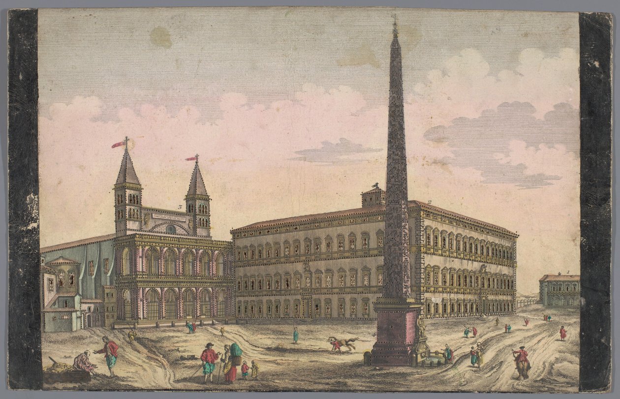 Utsikt over Piazza di San Giovanni i Laterano i Roma Utsikt over Place de St Lean de Lateran (tittel på objekt) av Kaiserlich Franziskische Akademie