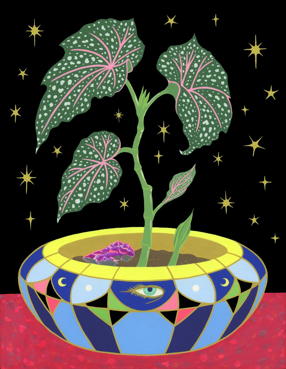 Begonia in a Pot, 2021 (akryl på panel) av Kam Tsz