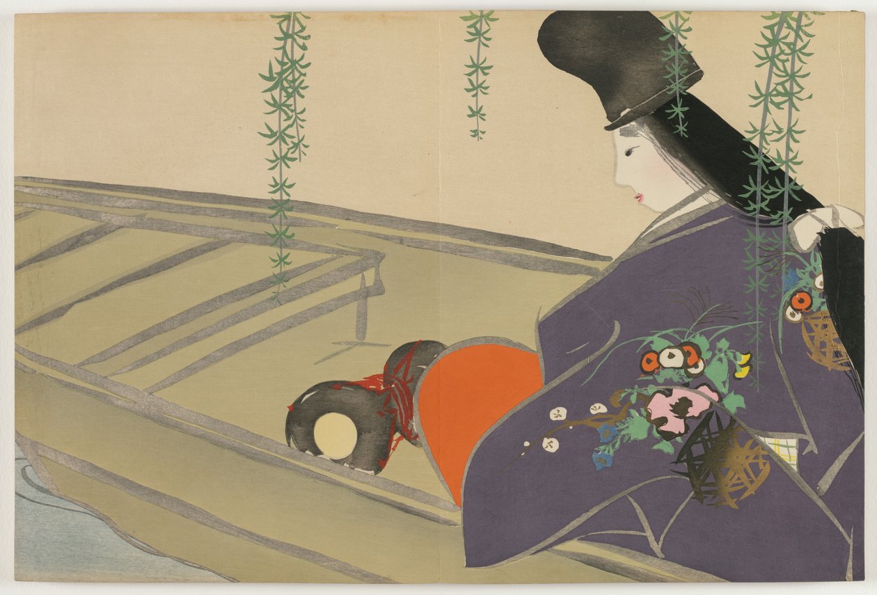 Flowers of a Hundred Worlds (Momoyogusa): Asazuma in Her Boat (Asazuma-bune) av Kamisaka Sekka