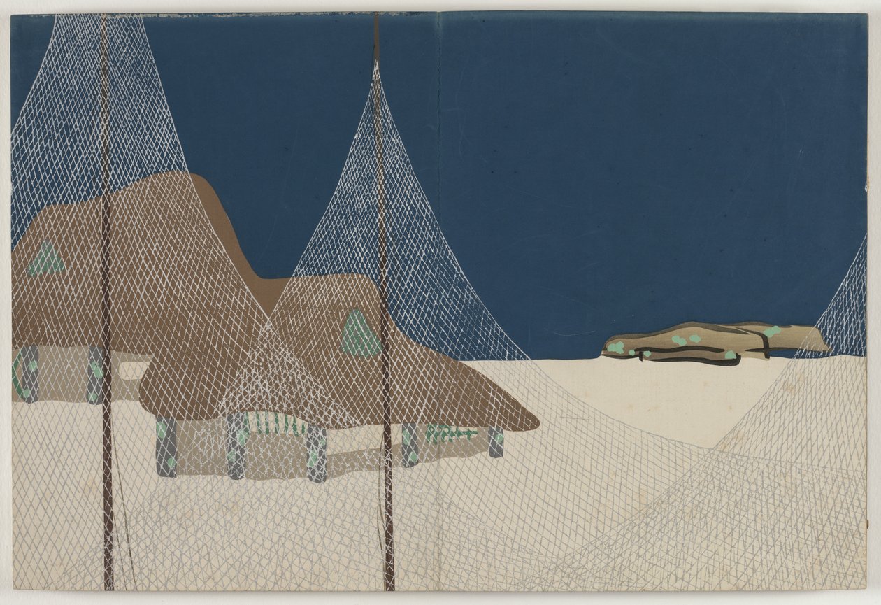 Flowers of a Hundred Worlds (Momoyogusa): Fishing Village (Ryoson) av Kamisaka Sekka