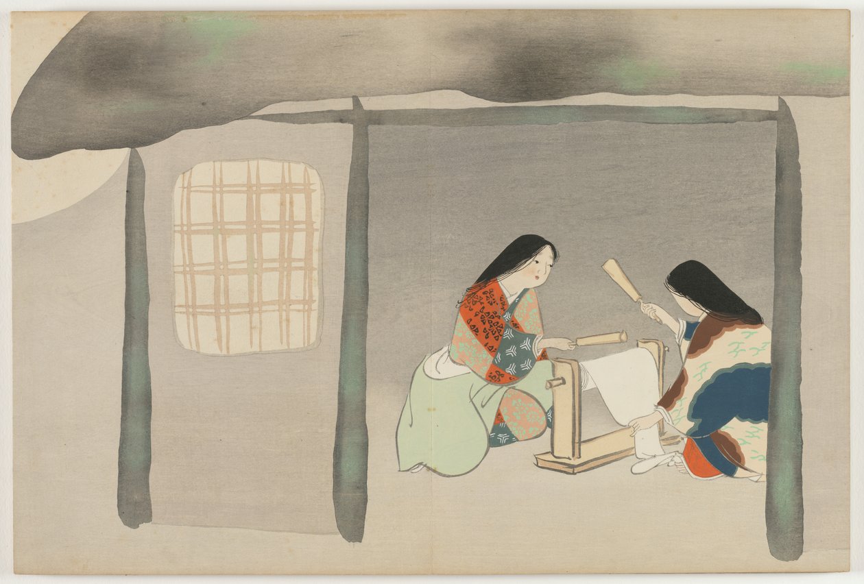 Flowers of a Hundred Worlds (Momoyogusa): Fulling Silk (Uchiginu) av Kamisaka Sekka
