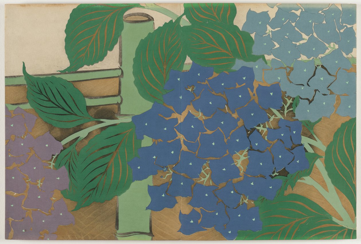 Flowers of a Hundred Worlds (Momoyogusa): Hortensia (Ajisai) av Kamisaka Sekka