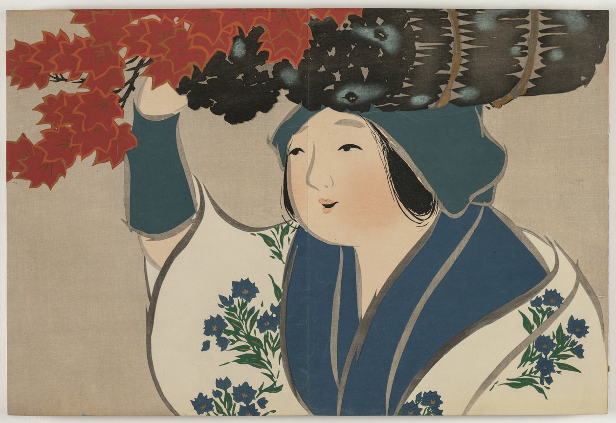 Flowers of a Hundred Worlds (Momoyogusa): Kindling Salesgirl (Kurokiuri) av Kamisaka Sekka
