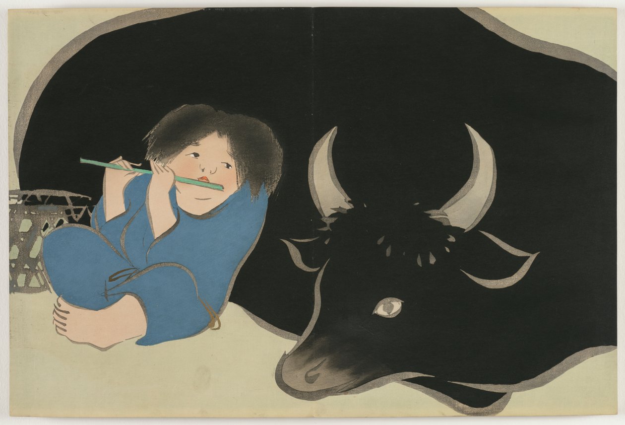 Flowers of a Hundred Worlds (Momoyogusa): Oxherd (Bokudo) av Kamisaka Sekka