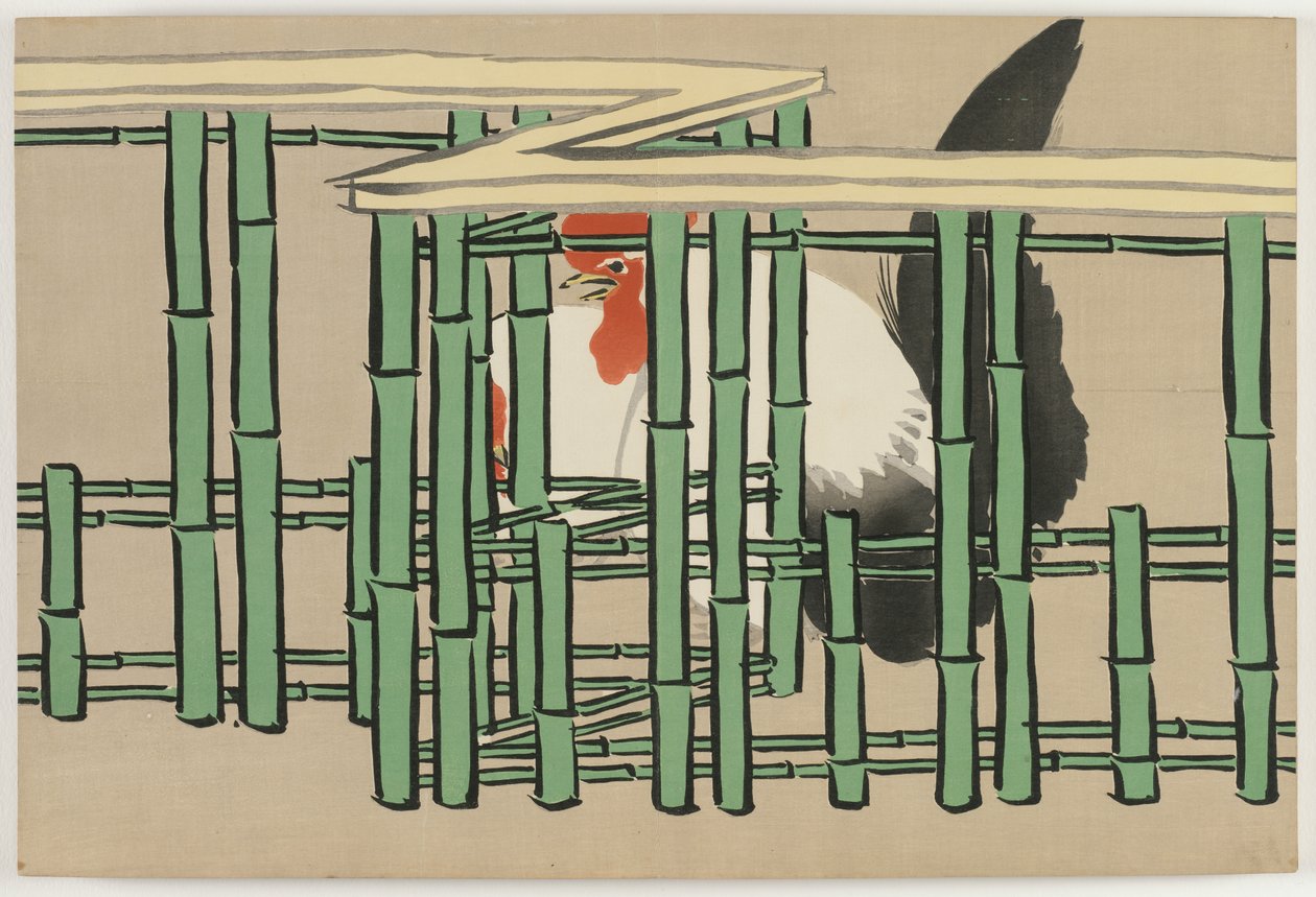 Flowers of a Hundred Worlds (Momoyogasa): Rooster (Chabo) av Kamisaka Sekka