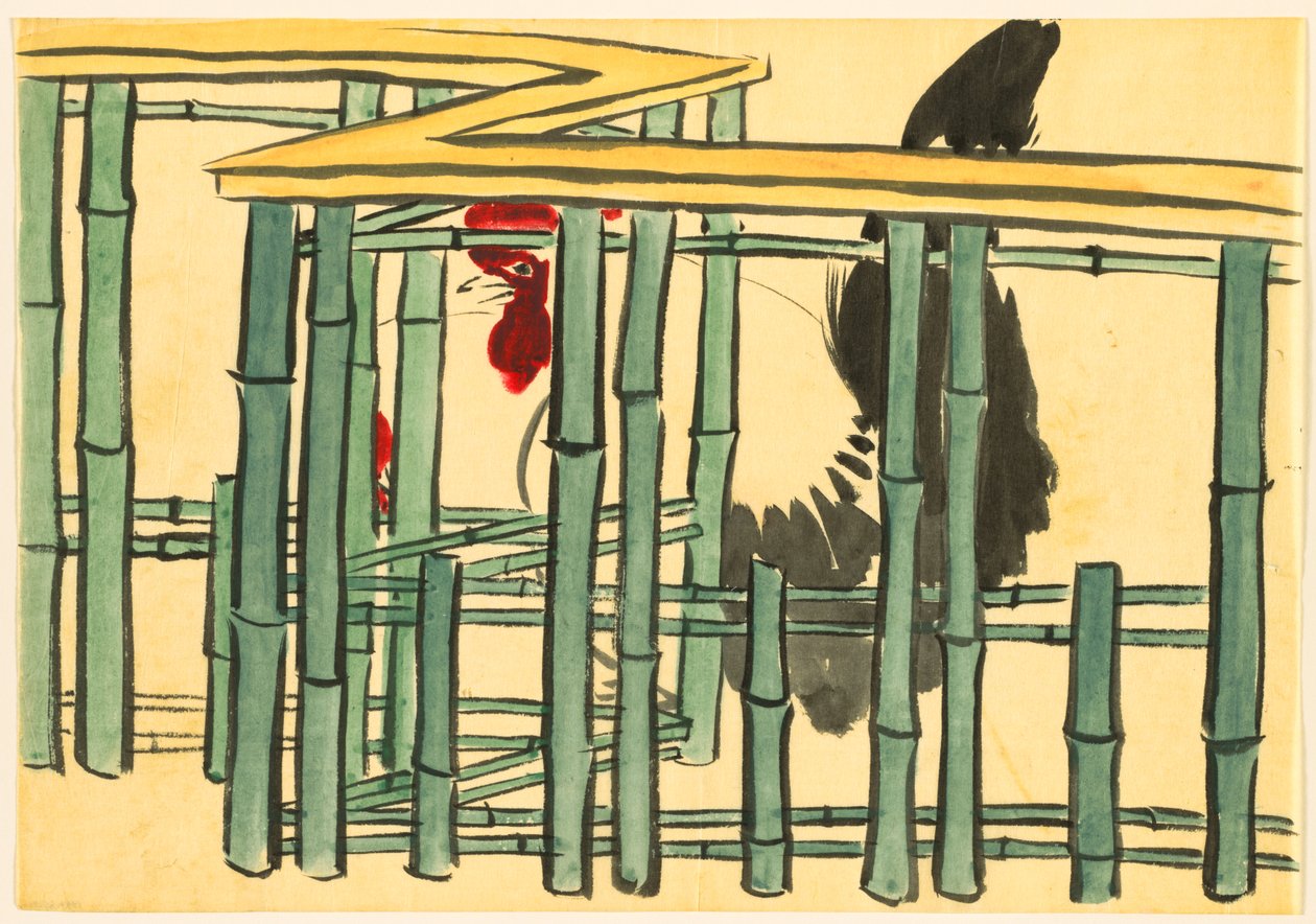 Flowers of a Hundred Worlds (Momoyogasa): Rooster (Chabo) av Kamisaka Sekka
