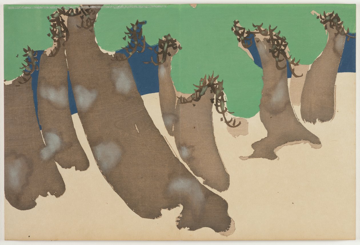 Flowers of a Hundred Worlds (Momoyogusa): Windswept Pines (Sonarematsu) av Kamisaka Sekka