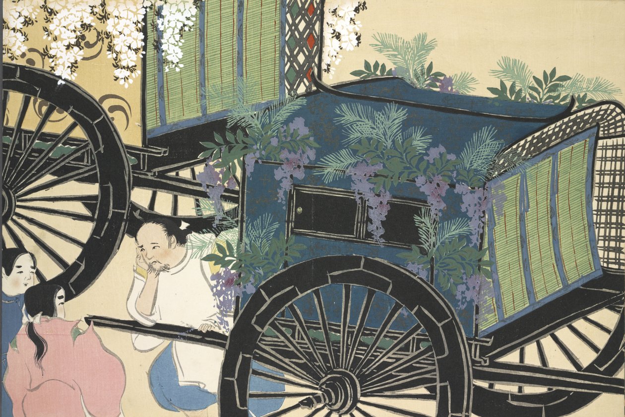 Hanazashi-guruma fra Momoyo-gusa (The World of Things) Vol II, pub.1909 (fargeblokk-tresnitt) av Kamisaka Sekka