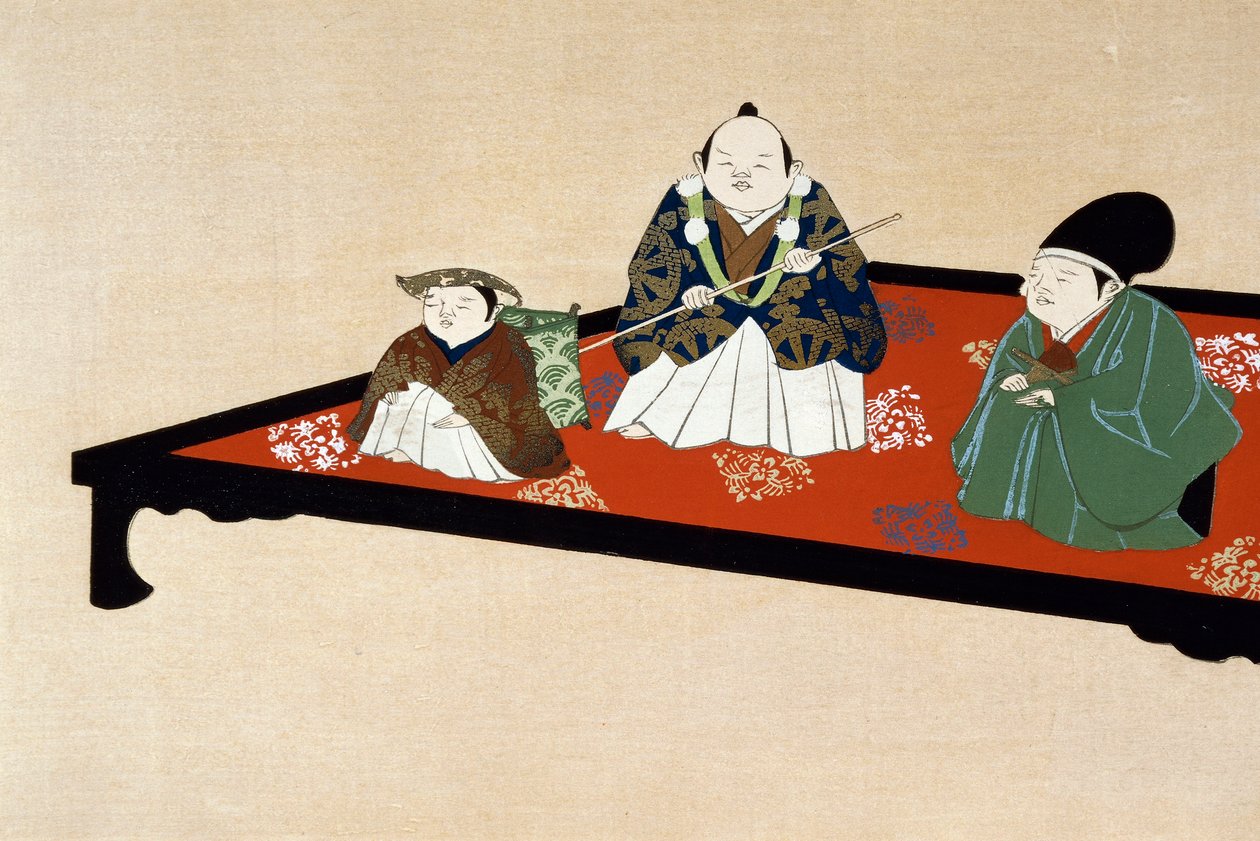 Japansk familie innendørs av Kamisaka Sekka