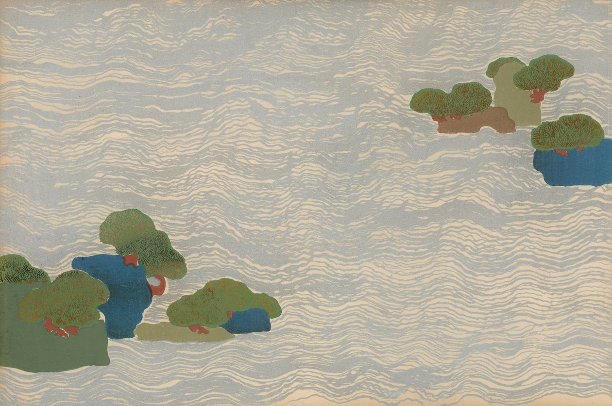 Furuøyer i et sølvhav, fra en Chigusa-serie (Tusen gress). av Kamisaka Sekka