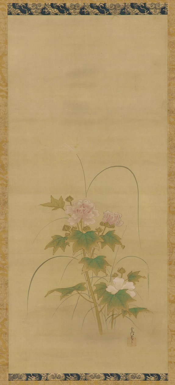 Hibiscus del av et sett, Edo-periode, midten av 1600- og begynnelsen av 1700-tallet. av Kanô Yôboku Tsunenobu