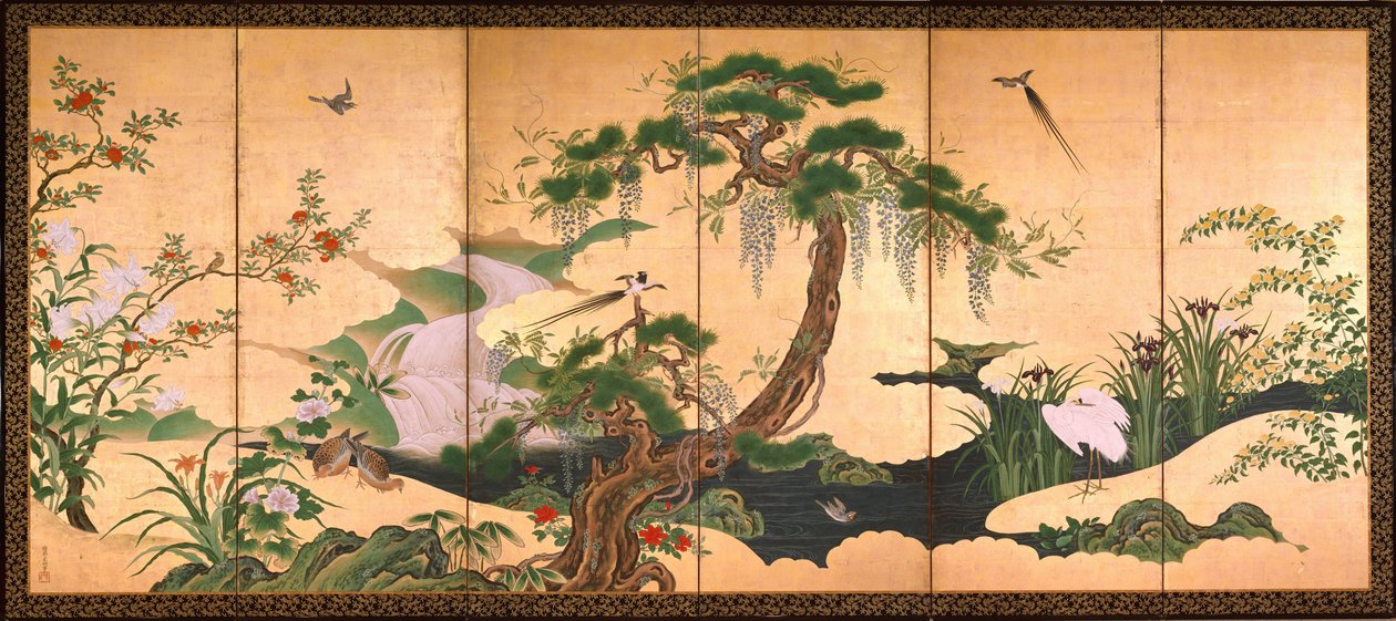 Vårens og sommerens fugler og blomster - Eino, Kano (1631-1697) - Andre halvdel av 1600-tallet. - Akvarell og blekk på papir - 153x361 - Suntory Museum of Art av Kano Eino