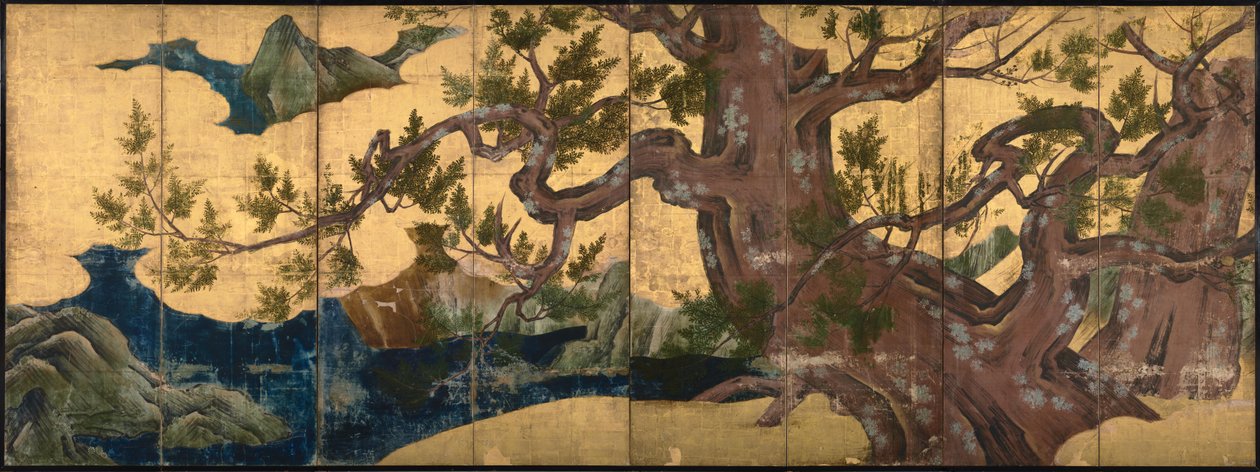 Cypress Tree Eight-foldet skjerm, 1590 av Kano Eitoku