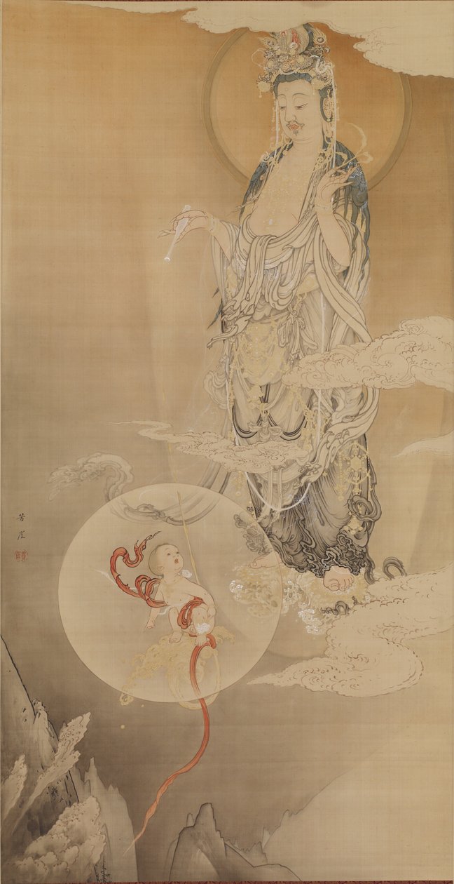 Bodhisattva Kannon, 1883 (blekk, farge og gull på silke) av Kano Hogai