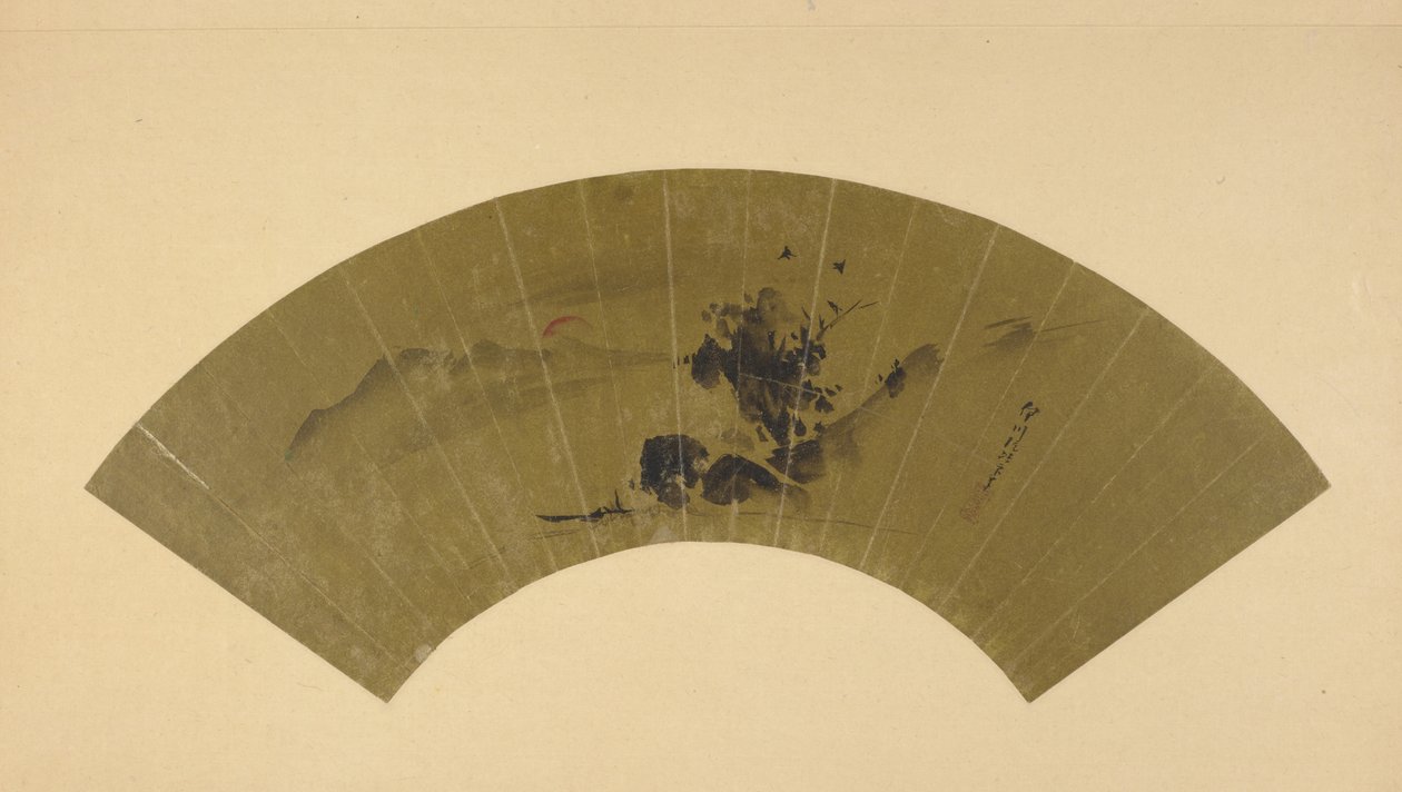 Elv og rød sol, Edo-perioden, tidlig på 1800-tallet. av Kano Isen