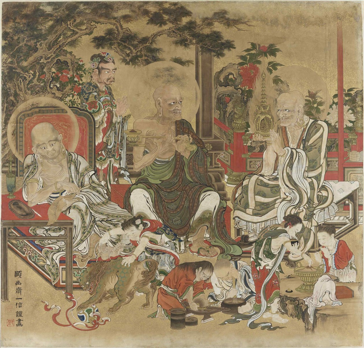 De seksten Arhats Juroku Rakan. av Kano Kazunobu