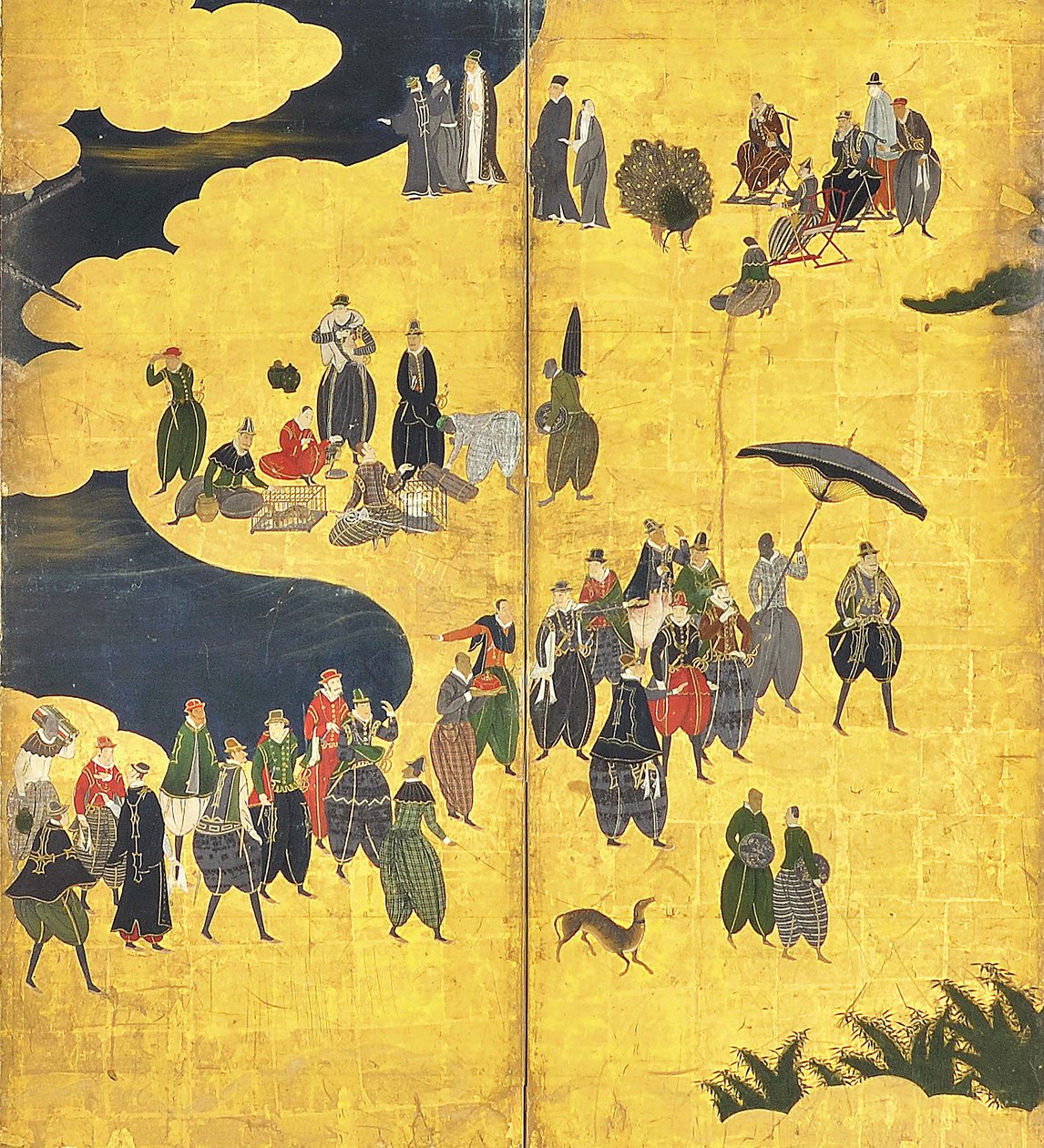 Detalj av Southern Barbarians Come to Trade, et par skjermer med seks paneler, tidlig på 1600-tallet av Kano Naizen