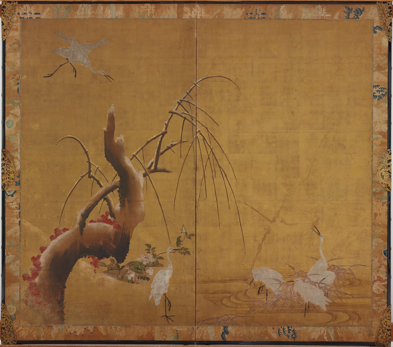Herons and Old WIllow, Edo-perioden, tidlig på 1600-tallet. av Kano Sadanobu