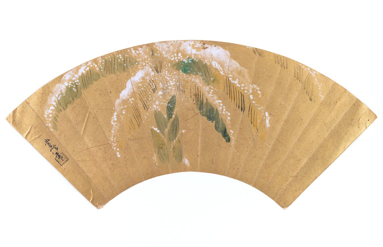 Bananpalme i snø (blekk og farge på bladgull) av Kano Tsunenobu