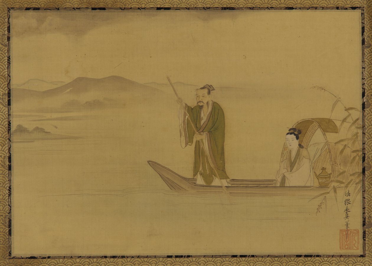 Kinesisk mann og kvinne i en båt, Edo-periode, midten av 1600-tallet. av Kano Yasunobu