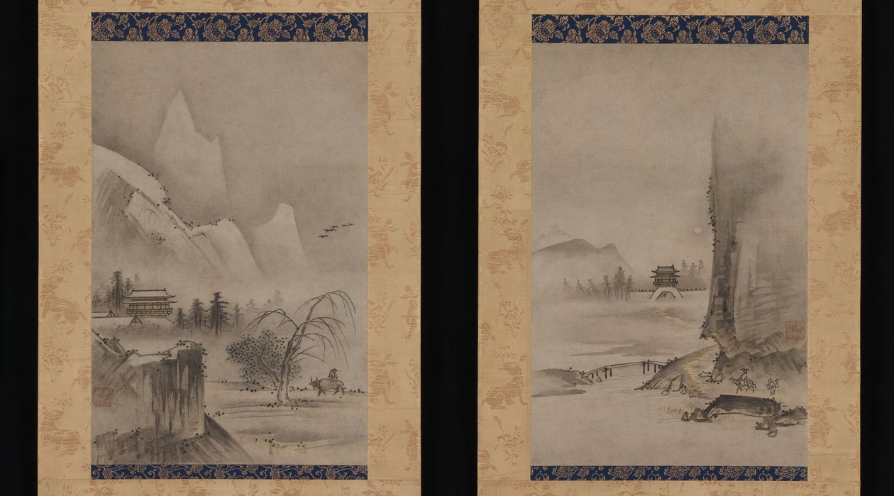 To utsikter fra de åtte utsiktene over elvene Xiao og Xiang, tidlig på 1500-tallet. av Kantei