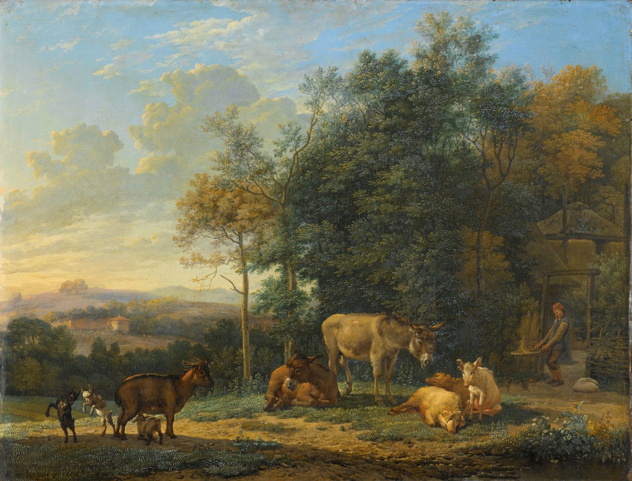 Landskap med to esler, geiter og griser Landskap med to esler, geiter og griser av Karel Du Jardin