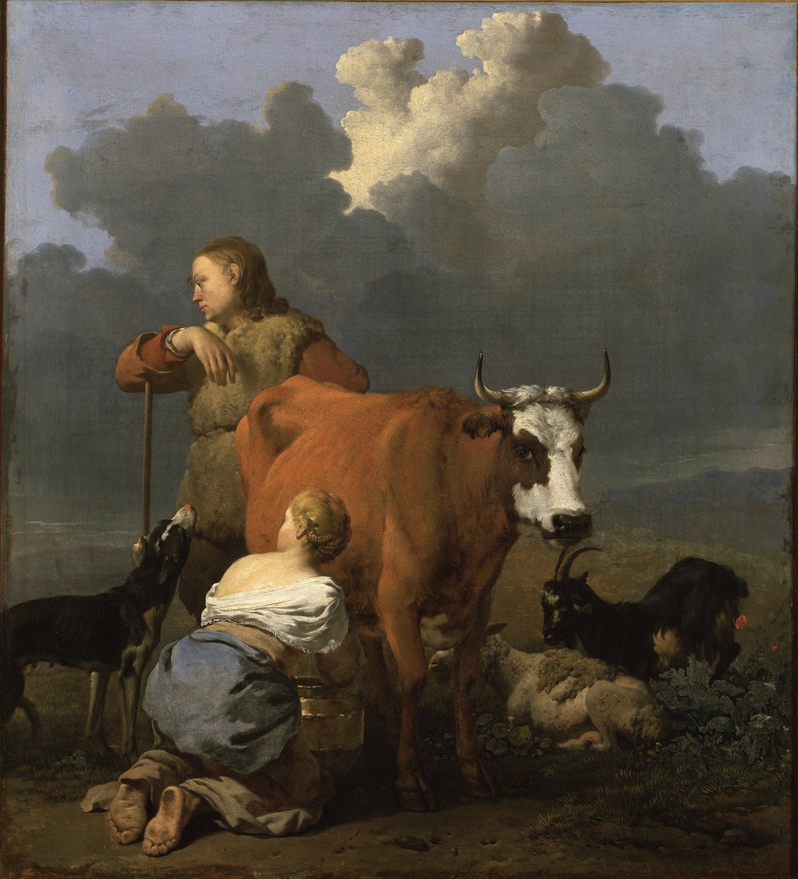 Bondejente som melker en ku av Karel Dujardin