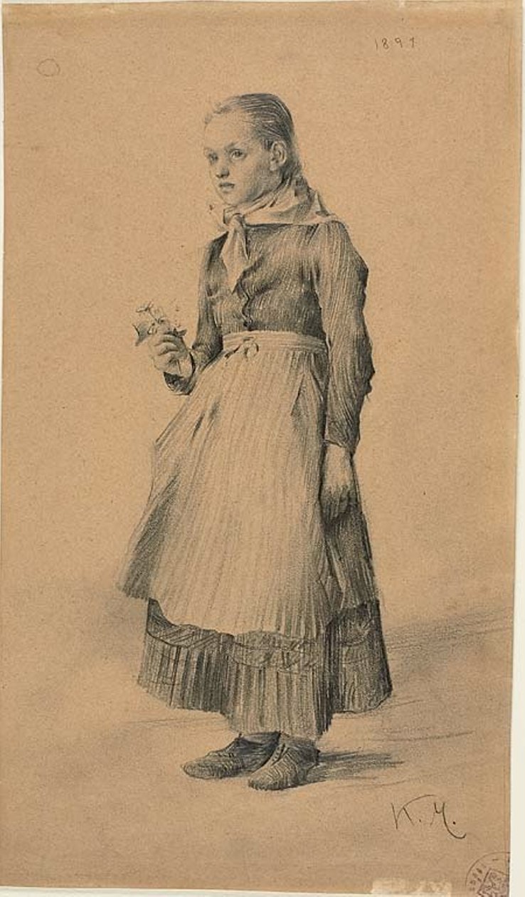 Jente i bondekjole (recto); Ark med skisser: kvinner og jenter (verso) av Karel Vitezslav Masek