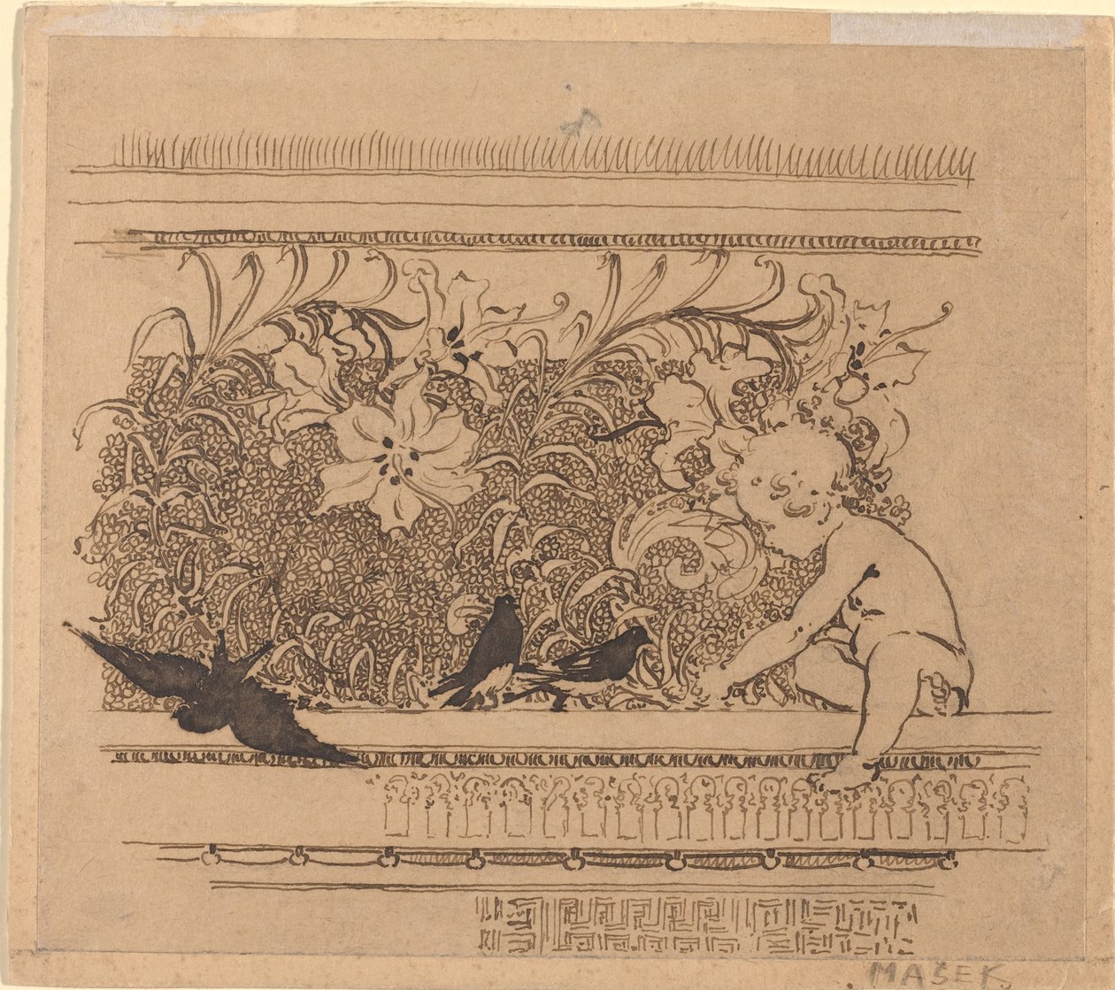 Ornamental design med fugler og lilje av Karel Vitezslav Masek