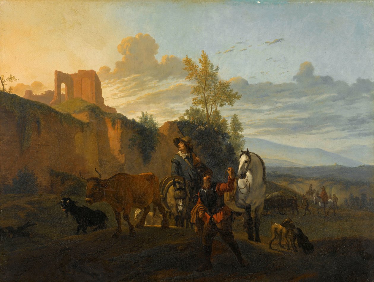 Italiensk landskap med soldater av Karel du Jardin (copy after)