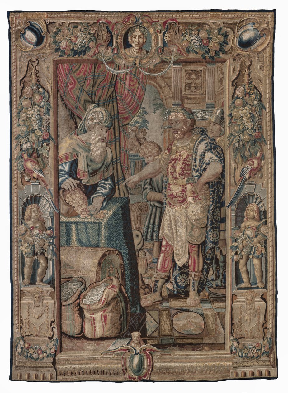 Antonius og Kleopatra (Antonius erobrer Pelusium); billedvev, dato ukjent (ull | blyant) av Karel van II Mander