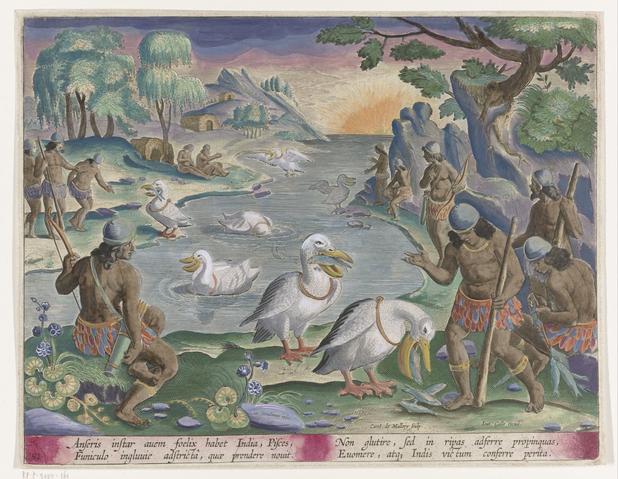 Du ønsker vangen med hjelp van pelikanen Jachttaferelen (serietittel) Jakten på vilt, fugl og fisk i Bestiary (serietittel) av Karel van Mallery