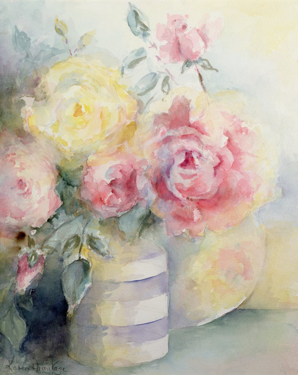 Roser i en Cornish Jug (akvarell) av Karen Armitage