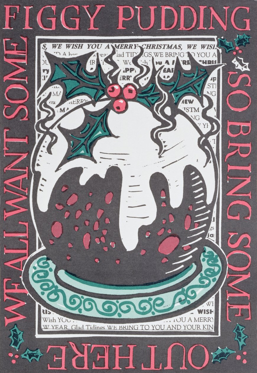 Figgy Pudding, 1998 (linosnitt på papir) av Karen Cater