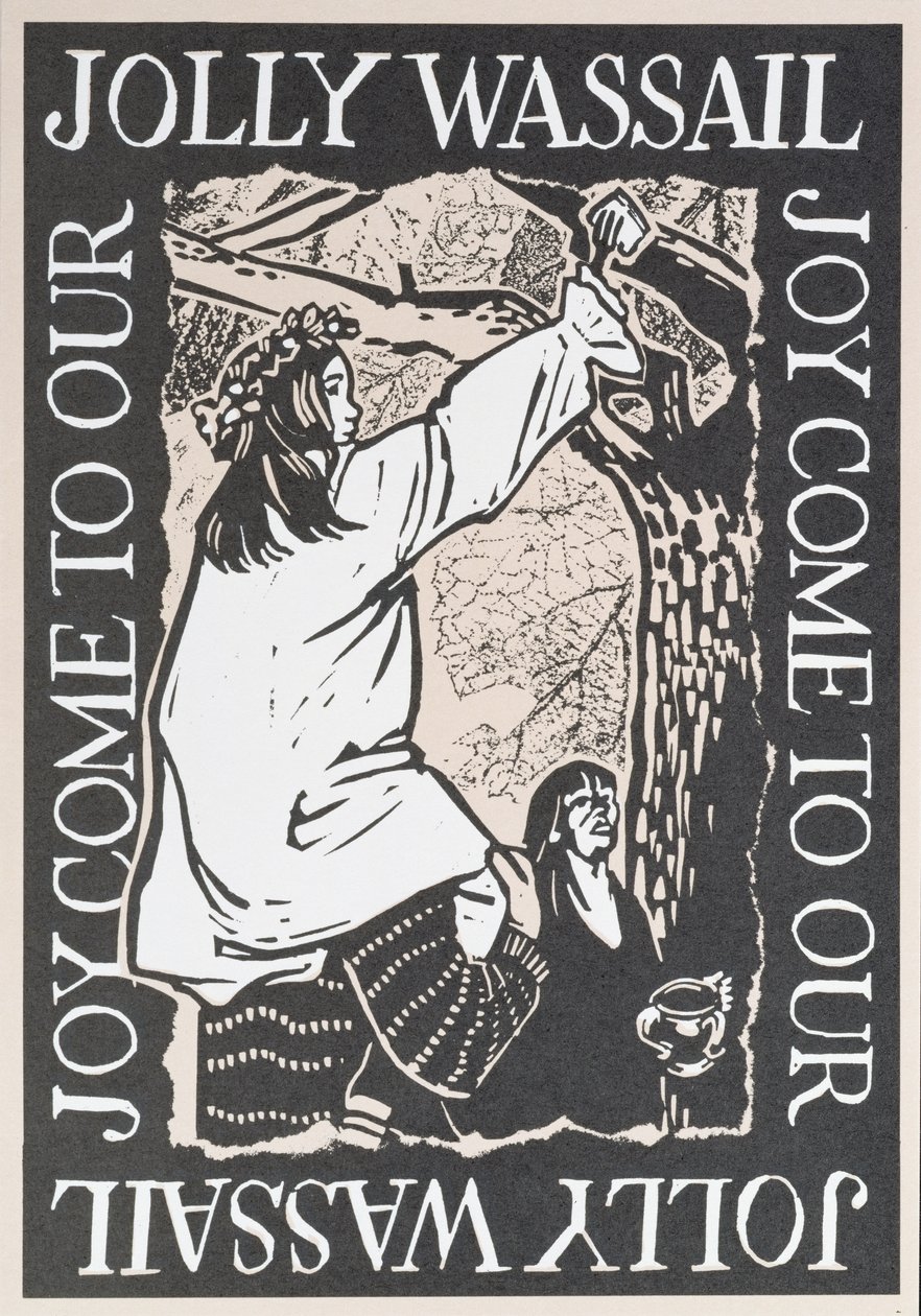 Joy Come to Our Jolly Wassail, 1997 (linosnitt på papir) av Karen Cater