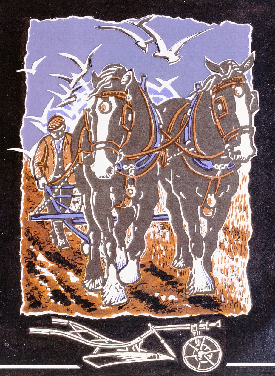 The Plough, 1997 (linosnitt og wc på papir) av Karen Cater