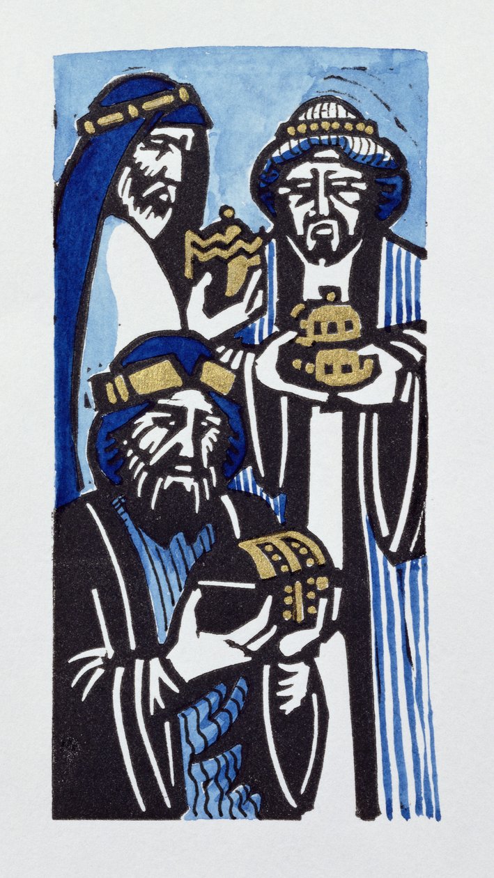 Three Kings, 1998 (linosnitt og wc på papir) av Karen Cater