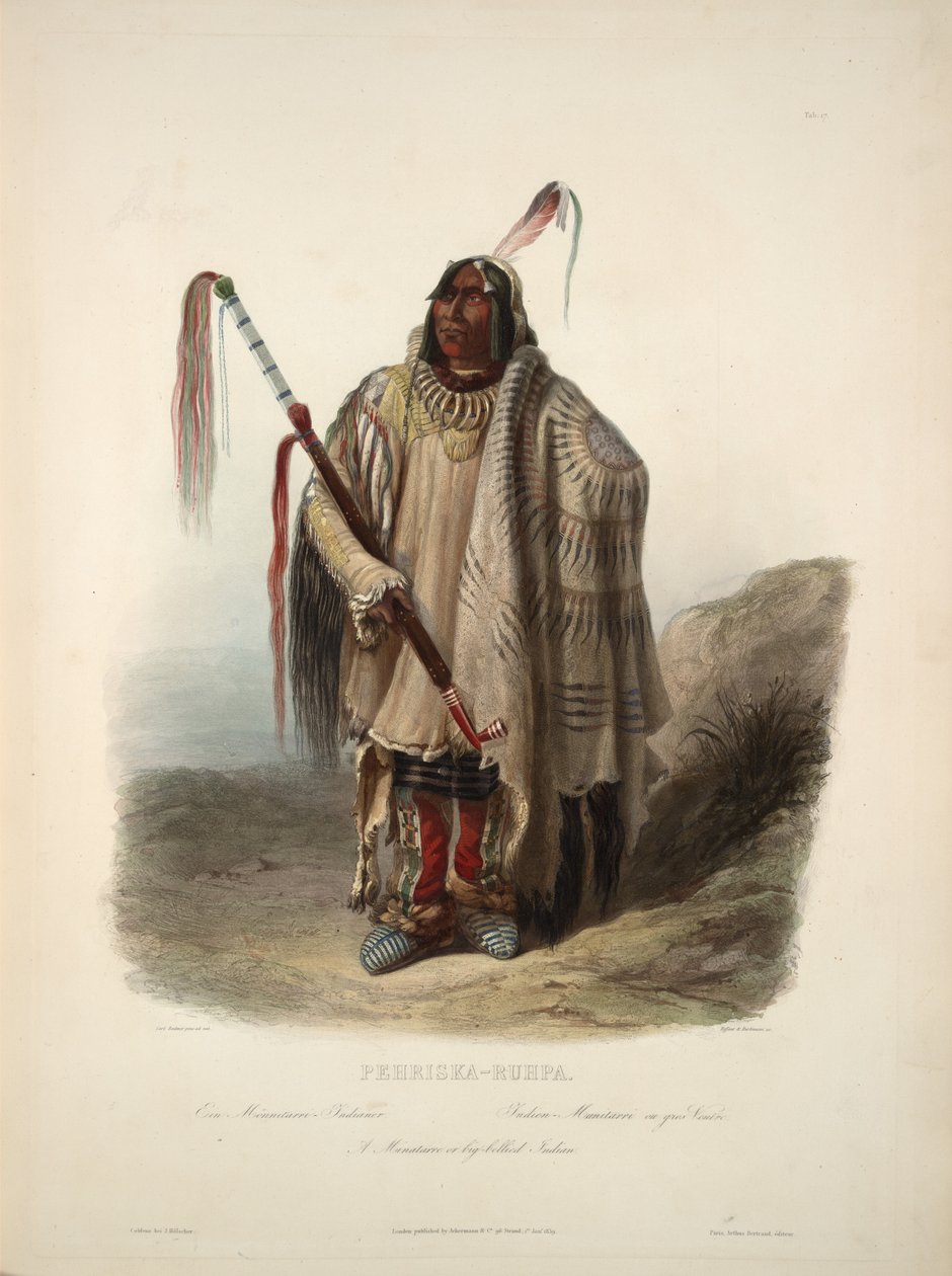 En Minatarre eller stor-bellied indianer av Karl Bodmer