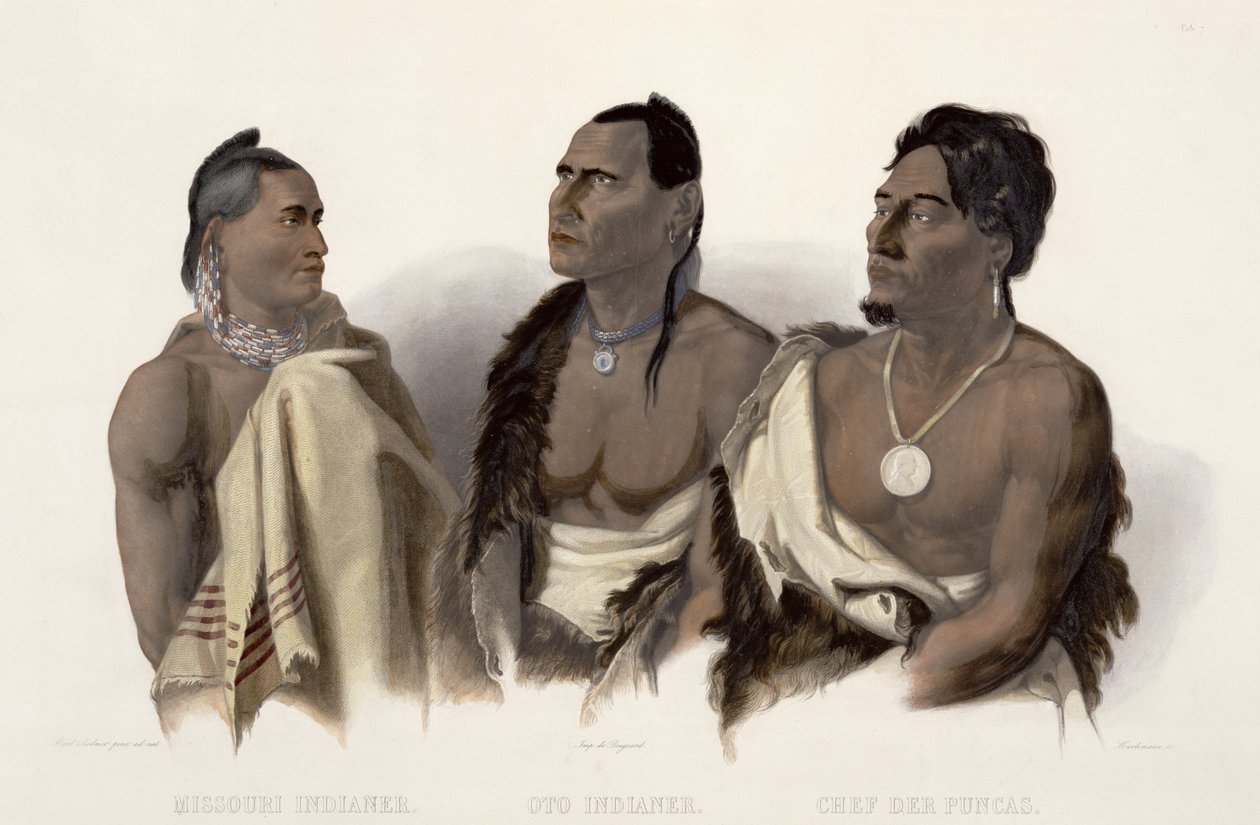 En Missouri-indianer, en Oto-indianer og sjefen for Puncas, plate 7 fra 